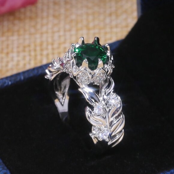 💝 Handmade Round Green Emerald 925 Silver Ring for Women, FB16FA1025 - Picture 4 of 7